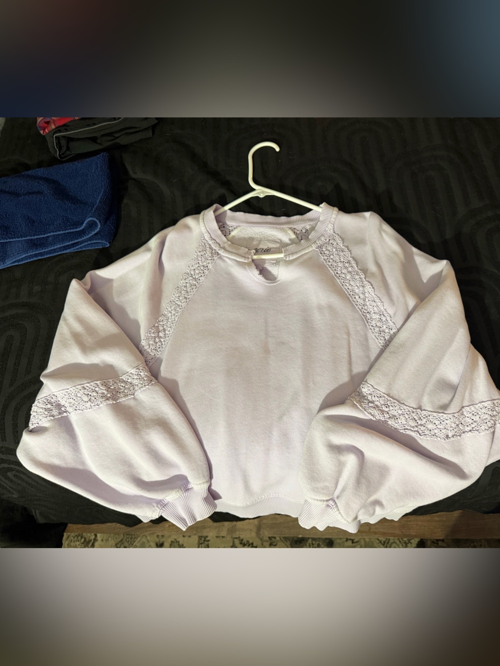 aerie Lavender Lace-Trim Pullover Sweatshirt